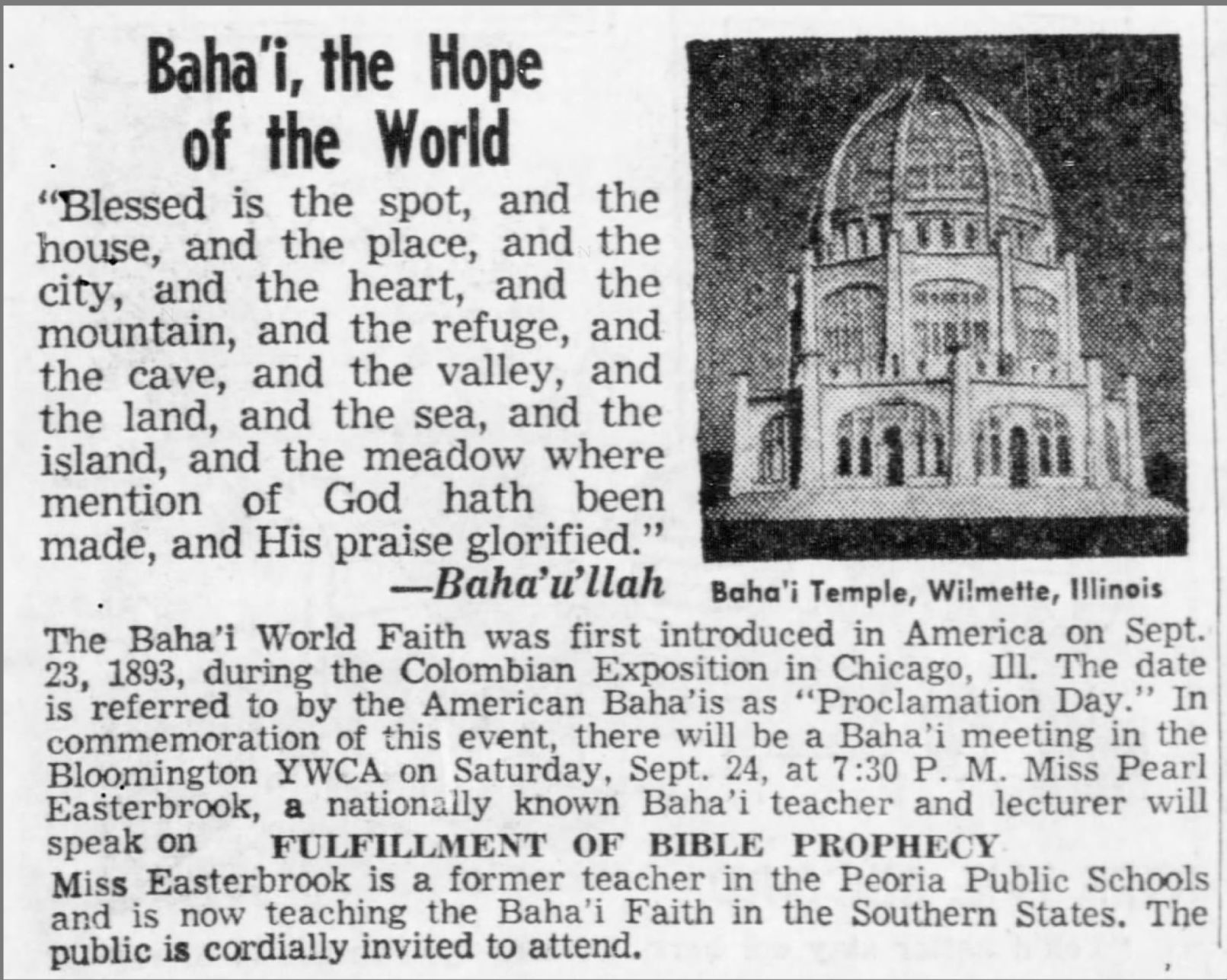 Baha'i, the hope of the World